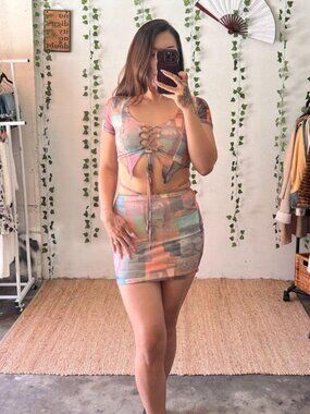 Outcast Clothing mesh lace-up mini 2 piece set – size XS